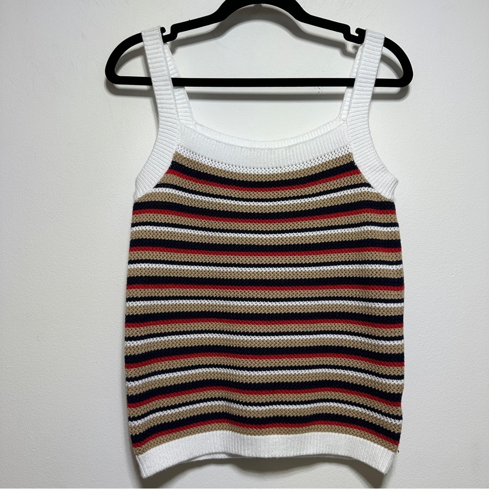 Mexx Striped Crochet Knit Tank Top Square Neck Wide Straps Size S